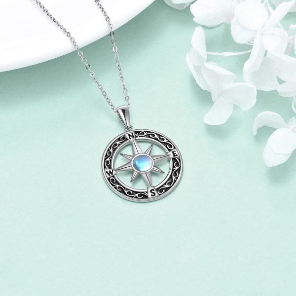 Sterling Silver Moonstone Oxidized Compass Necklace-3