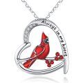 wholesale 925 Sterling Silver Red Cardinal CZ Heart Pendant Necklace - Always in My Heart Memory Gifts for Women-0-0