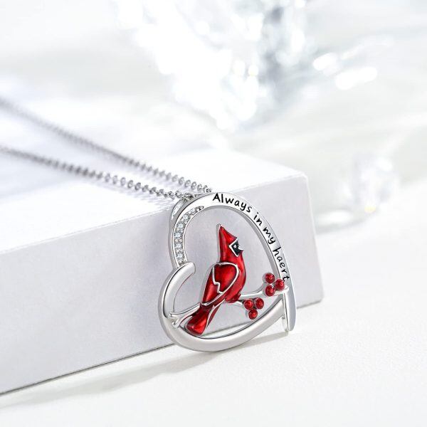 Sterling Silver Zircon Rhodium Plated Cardinal Necklace-1