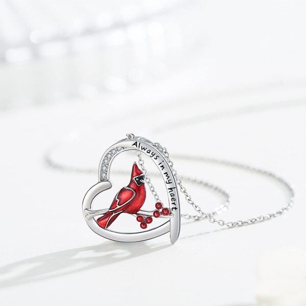 Sterling Silver Zircon Rhodium Plated Cardinal Necklace-2