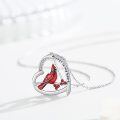 wholesale 925 Sterling Silver Red Cardinal CZ Heart Pendant Necklace - Always in My Heart Memory Gifts for Women-0-2