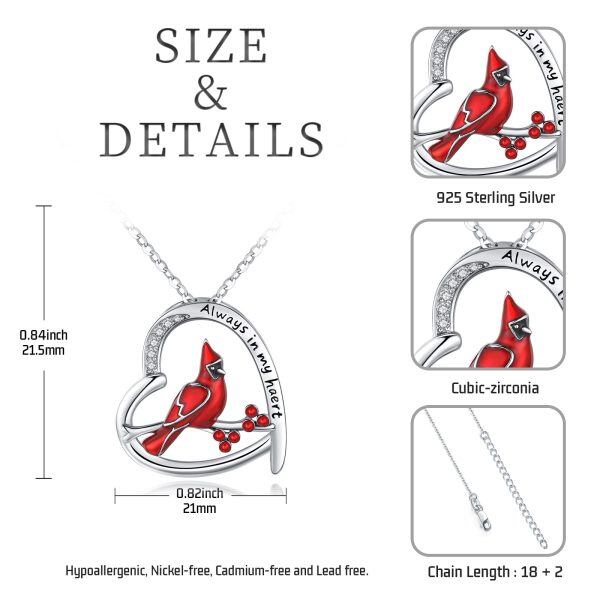 Sterling Silver Zircon Rhodium Plated Cardinal Necklace-5