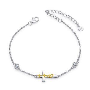 Sterling Silver Crystals Silver Plated Faith Hope Love Cross Foot Anklets Bracelet -0