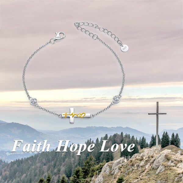 Sterling Silver Crystals Silver Plated Faith Hope Love Cross Foot Anklets Bracelet -5