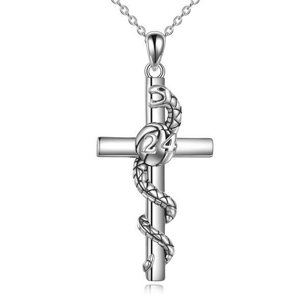 Sterling Silver Black Mamba Cross Pendent Necklace -0