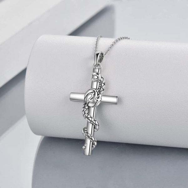 Sterling Silver Black Mamba Cross Pendent Necklace -2