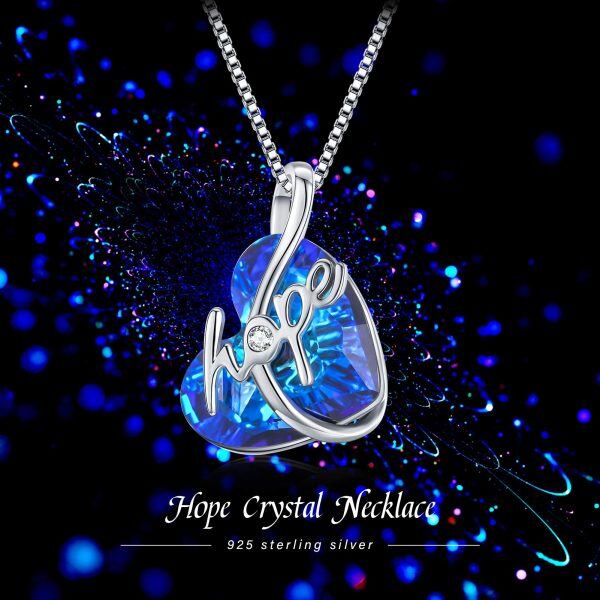 Sterling Silver Crystal Silver Plated Heart Hope Pendant Necklace -4