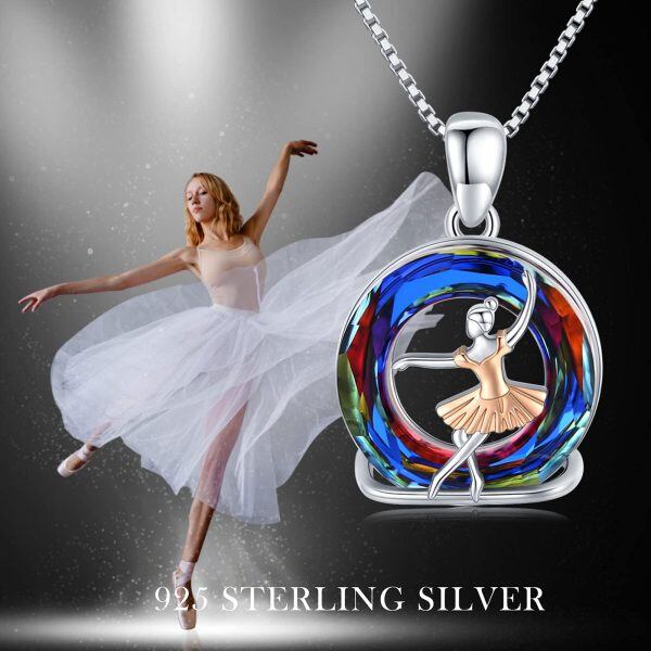 Sterling Silver Crystal Two Tone Color Ballet Gymnastics Pendant Necklace-5