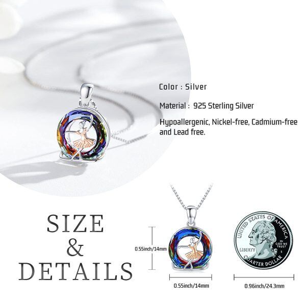 Sterling Silver Crystal Two Tone Color Ballet Gymnastics Pendant Necklace-6