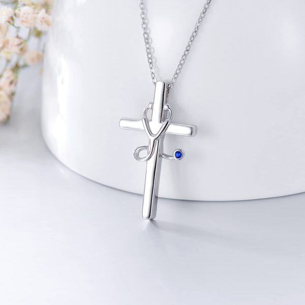 Sterling Silver Zircon White Gold Plated Cross Nurse Medical Stethoscope Necklace -1