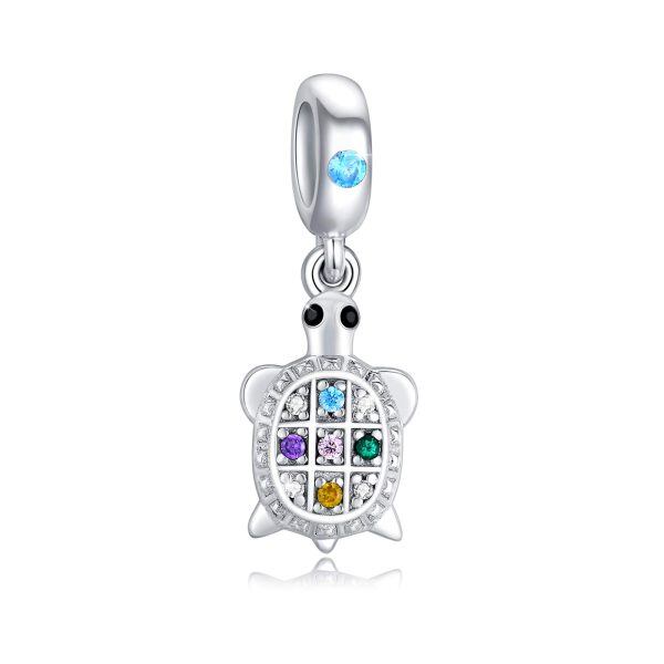 Sterling Silver Zircon Silver Plated Turtle Bead Charm-0