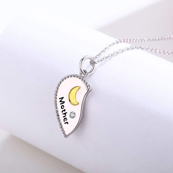 Sterling Silver Zircon Two Tone Color Mother Daughter Pendent Necklace-1