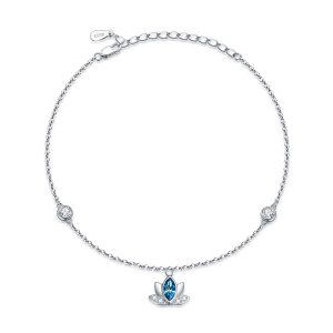 Sterling Silver Blue Crystals Lotus Anklets Bracelets -0