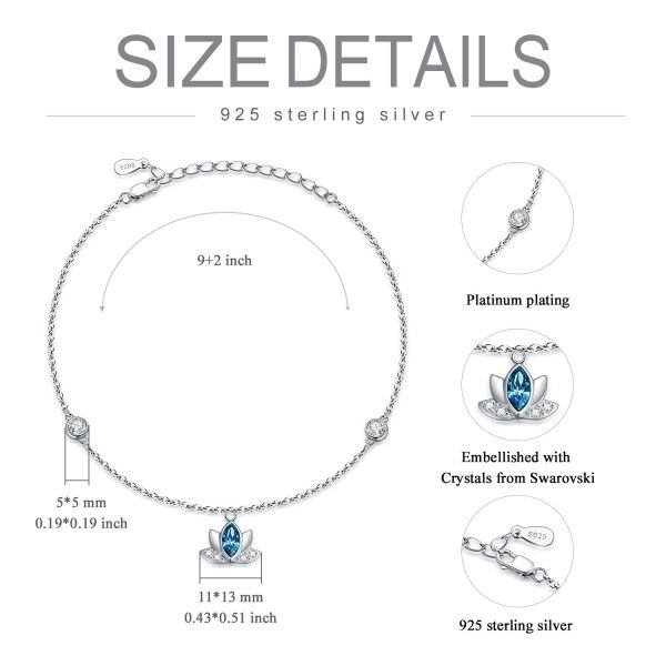 Sterling Silver Blue Crystals Lotus Anklets Bracelets -3