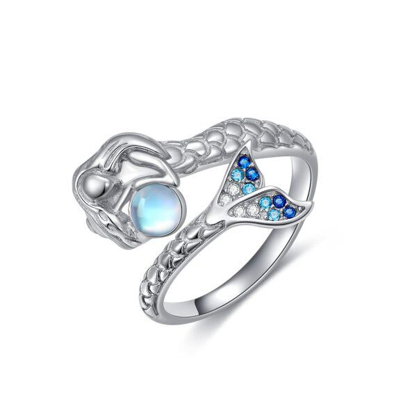 Sterling Silver Moonstone Mermaid Tail Adjustable Ring-0