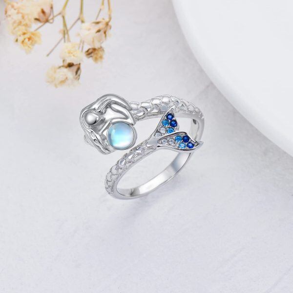 Sterling Silver Moonstone Mermaid Tail Adjustable Ring-1