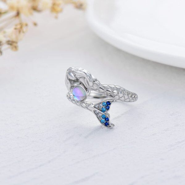 Sterling Silver Moonstone Mermaid Tail Adjustable Ring-2