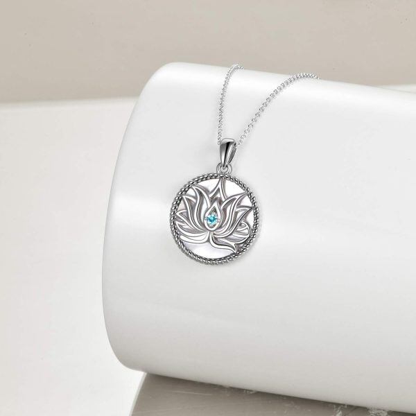 Sterling Silver Zircon Silver Plated Yoga Lotus Flower Pendant Necklace -2