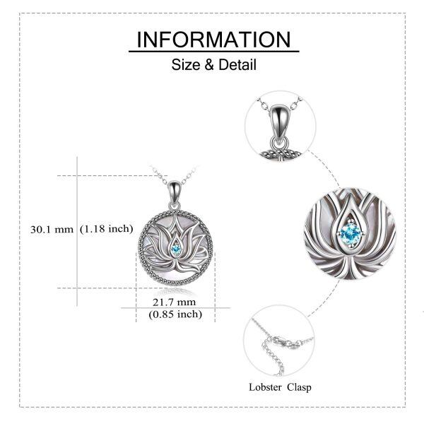 Sterling Silver Zircon Silver Plated Yoga Lotus Flower Pendant Necklace -3