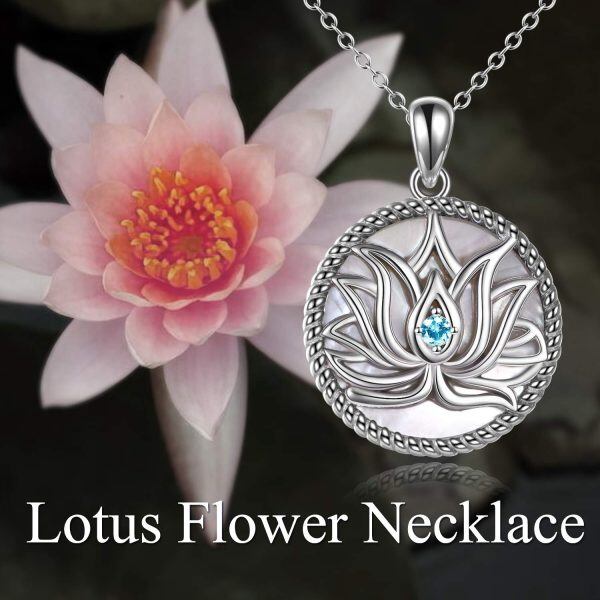 Sterling Silver Zircon Silver Plated Yoga Lotus Flower Pendant Necklace -4