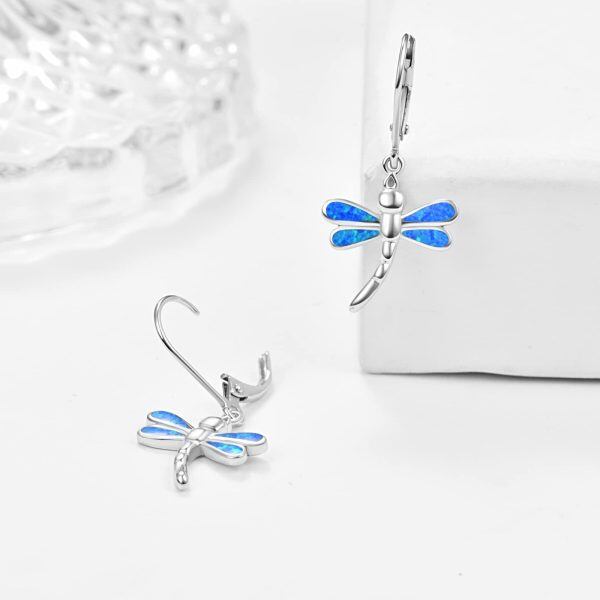 Sterling Silver Opal Rhodium Plated Dragonfly Earrings-3