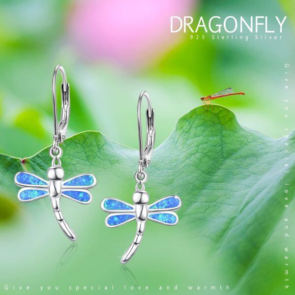 Sterling Silver Opal Rhodium Plated Dragonfly Earrings-4