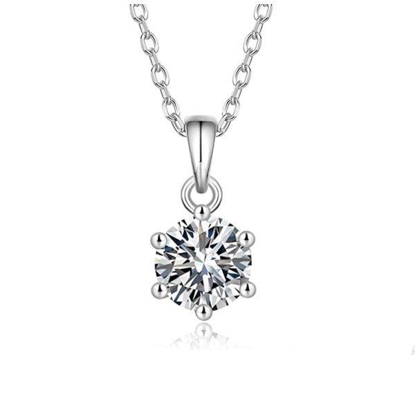 Sterling Silver Moissanite White Gold Plated Classic Pendant Necklace-0