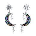 wholesale 925 Sterling Silver Metal Green Abalone Shell Crescent Moon & Star Drop Earrings for Women-0-0