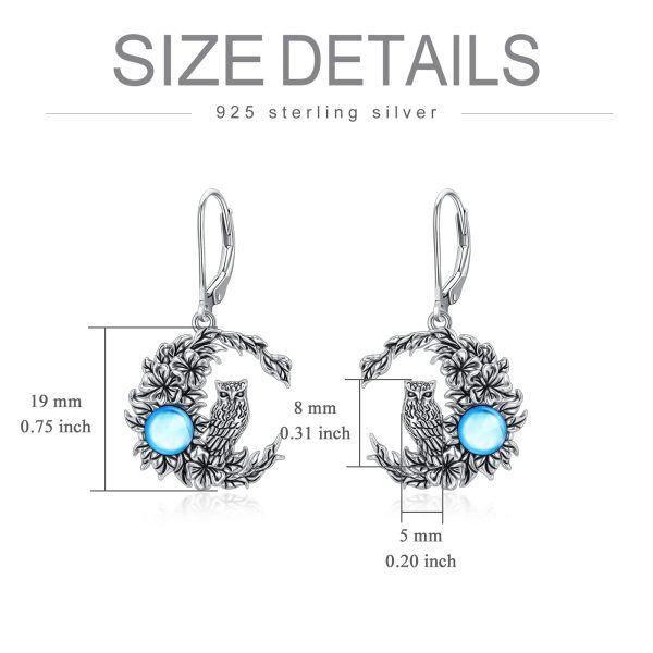 Sterling Silver Vintage Moonstone Oxidized Owl Dangle Earrings-5