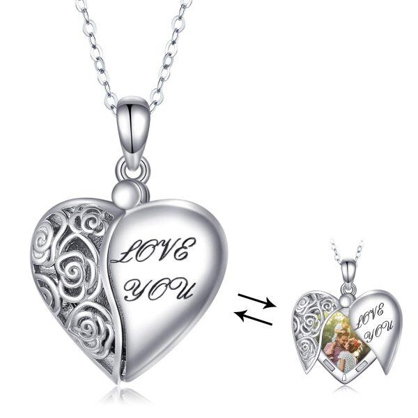 Sterling Silver Silver Plated Rose Flower Locket Necklace -0