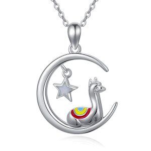 Sterling Silver Opal Silver Plated Cute Alpaca Pendant Necklace-0