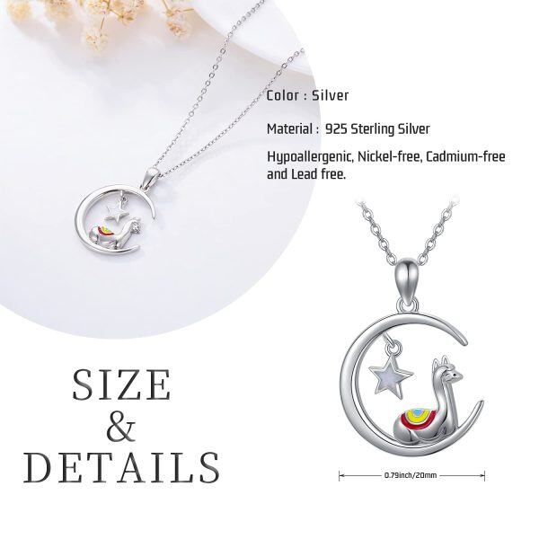 Sterling Silver Opal Silver Plated Cute Alpaca Pendant Necklace-4