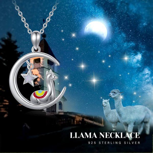 Sterling Silver Opal Silver Plated Cute Alpaca Pendant Necklace-5