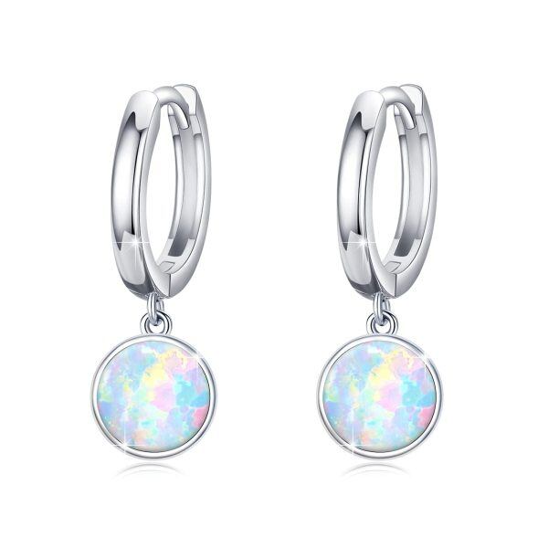 Sterling Silver Opal Silver Plated Hoop Earrings -0