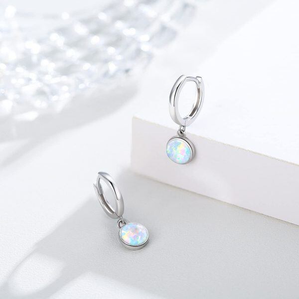 Sterling Silver Opal Silver Plated Hoop Earrings -2