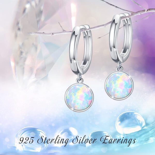 Sterling Silver Opal Silver Plated Hoop Earrings -3