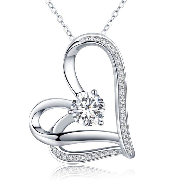 Sterling Silver Zircon Silver Plated Forever Lover Heart Pendant Necklaces-0