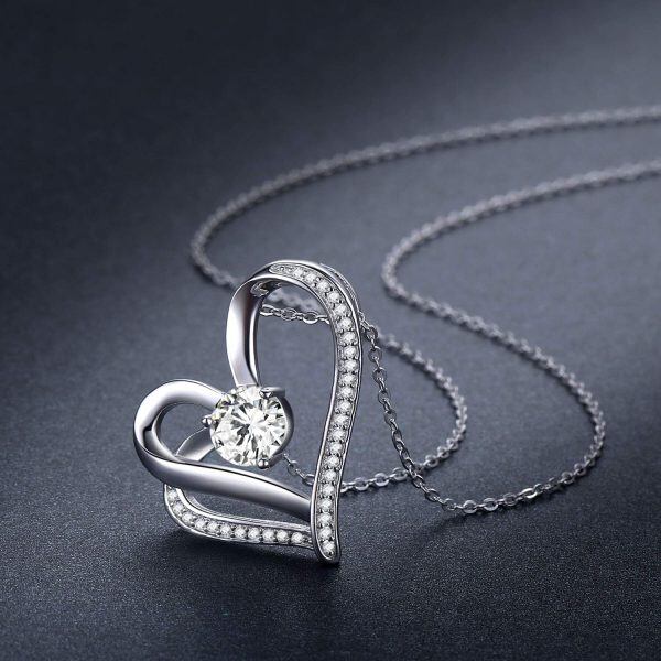 Sterling Silver Zircon Silver Plated Forever Lover Heart Pendant Necklaces-1