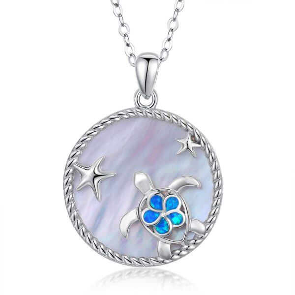 Sterling Silver Opal Silver Plated Turtle Pendent Necklace-0