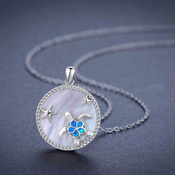 Sterling Silver Opal Silver Plated Turtle Pendent Necklace-1