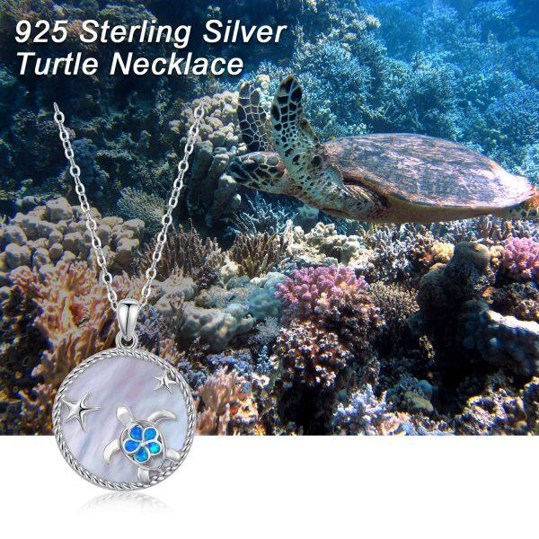 Sterling Silver Opal Silver Plated Turtle Pendent Necklace-4