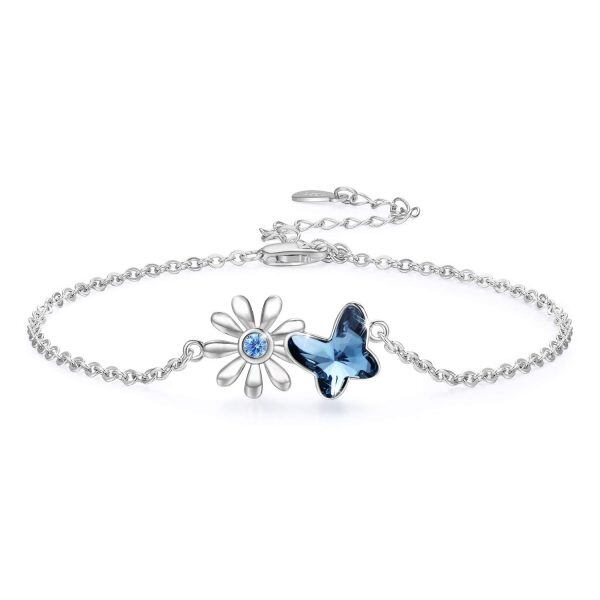 Sterling Silver Crystal Silver Plated Butterfly Bracelet -0