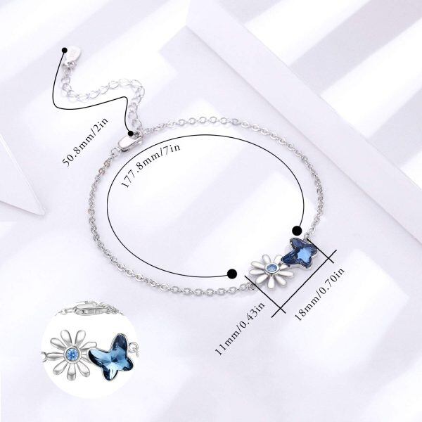 Sterling Silver Crystal Silver Plated Butterfly Bracelet -3