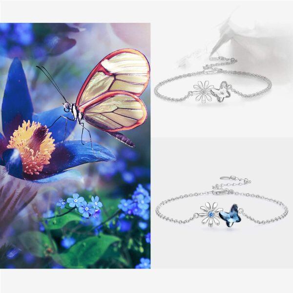 Sterling Silver Crystal Silver Plated Butterfly Bracelet -4