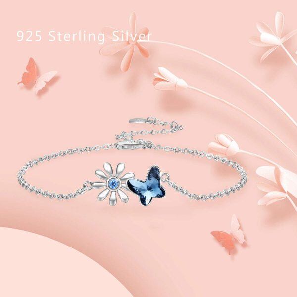 Sterling Silver Crystal Silver Plated Butterfly Bracelet -5