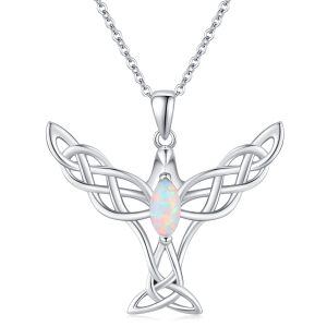 Sterling Silver Opal Silver Plated Celtic Knot Hummingbird Pendant Necklace -0