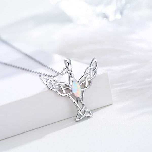 Sterling Silver Opal Silver Plated Celtic Knot Hummingbird Pendant Necklace -2