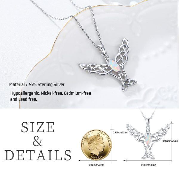 Sterling Silver Opal Silver Plated Celtic Knot Hummingbird Pendant Necklace -5