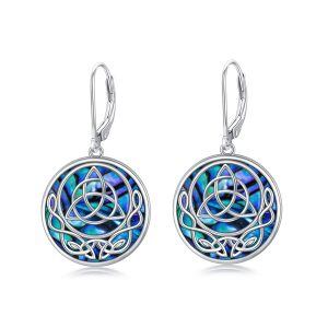 Sterling Silver Abalone Shell Silver Plated Trinity Celtic Knot Dangle Drop Earrings-0