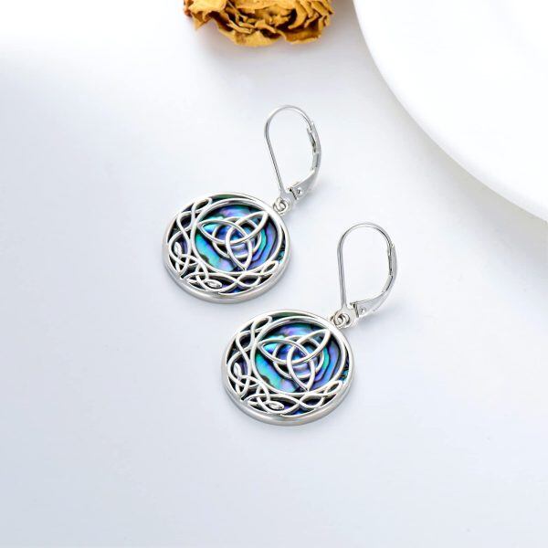 Sterling Silver Abalone Shell Silver Plated Trinity Celtic Knot Dangle Drop Earrings-1